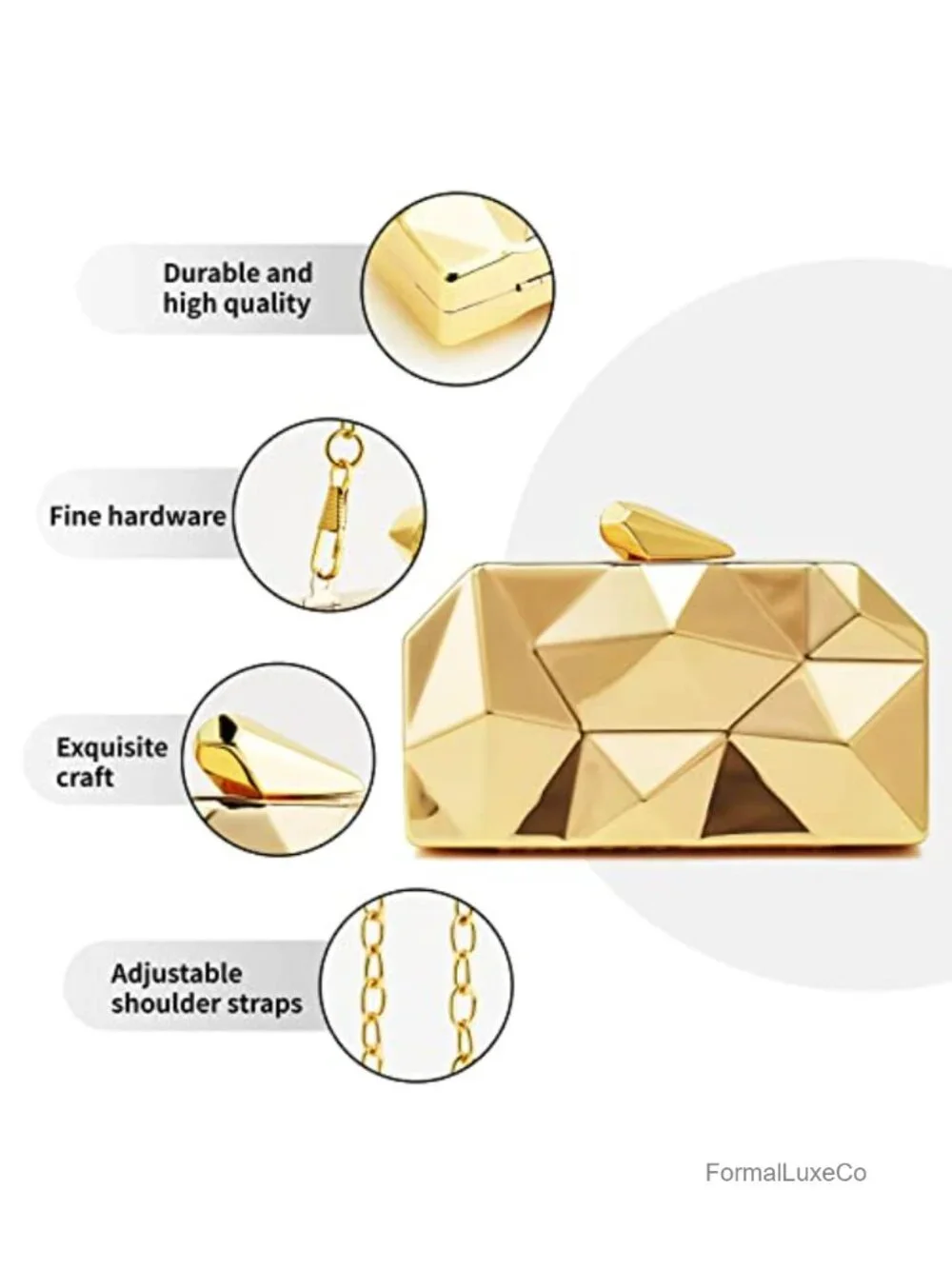Lattice Metal Clutch Evening Bag with Chain Strap - Geometric Purse for Women